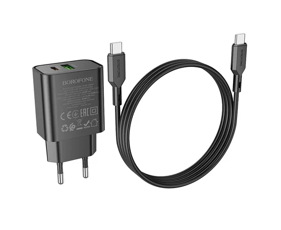 СЗУ Borofone BA88A Navy PD20W+QC3.0 (1USB-A/1C) + кабель Type-C to Type-C Black