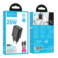 СЗУ Hoco N61 Gentle PD20W+QC3.0 (1USB-A/1C) + кабель Type-C to Lightning Black