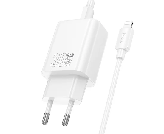СЗУ Hoco N63 Gentle PD30W+QC3.0 (1USB-A/1C) + кабель Type-C to Lightning White