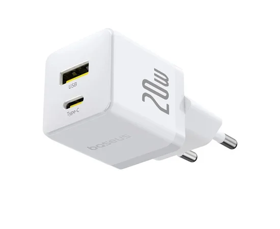 СЗУ Baseus Palm Fast Charger 20W (1USB-A/1C) + кабель Type-C to Type-C (P10111608) Moon White