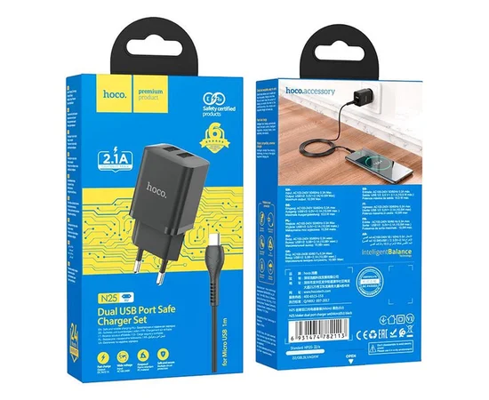 СЗУ Hoco N25 Maker (2USB-A) + USB to MicroUSB Black