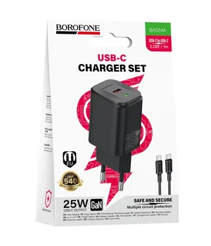 СЗУ Borofone BAS84A Star PD25W (1USB-C) + кабель Type-C to Type-C Black
