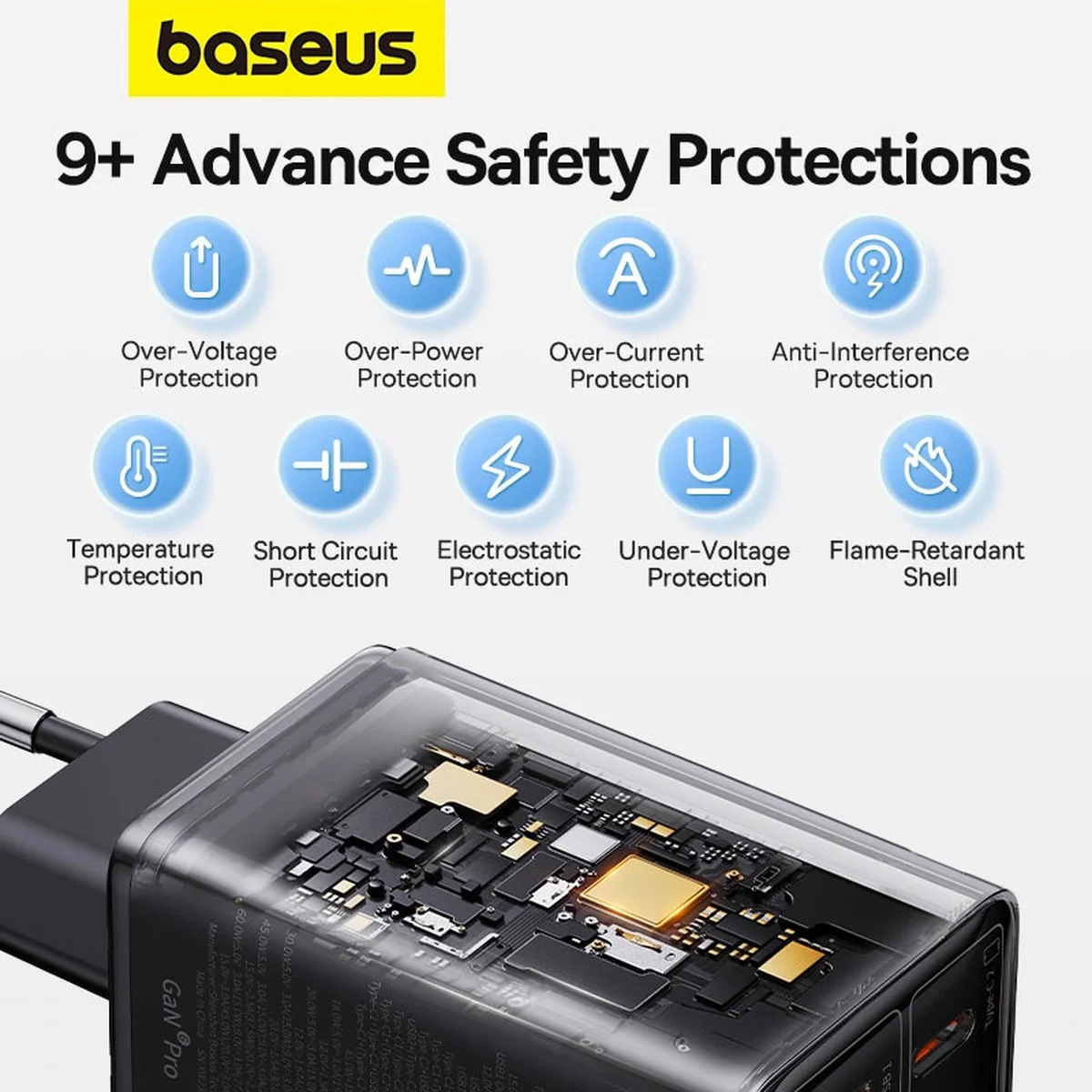 СЗУ Baseus GaN6 Pro OS 2C+2U 65W + Type-C to Type-C 100W (1m) (P10162701) Black