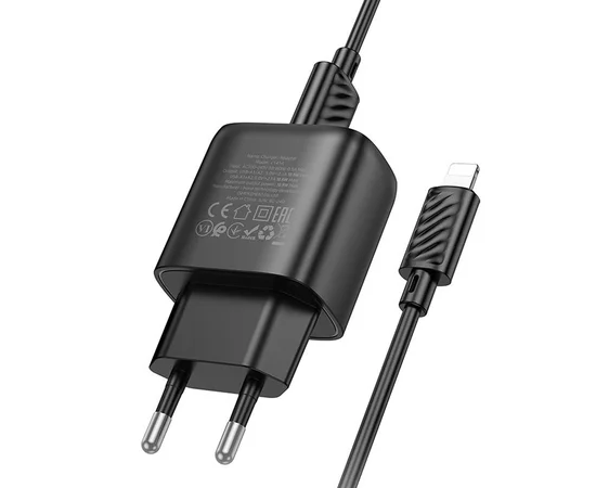 СЗУ Hoco C141A Smart 2.1A (2USB-A) + кабель USB to Lightning Black