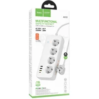 Удлинитель Hoco AC22 Sunlight (PD30W/1C/3A/4xSocket) (1.5m) White
