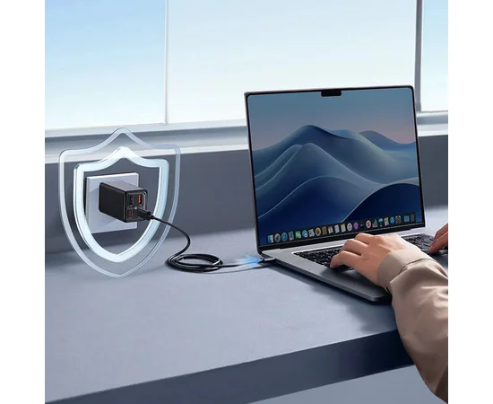 СЗУ Baseus GaN6 Pro OS 2C+2U 65W + Type-C to Type-C 100W (1m) (P10162701) Black