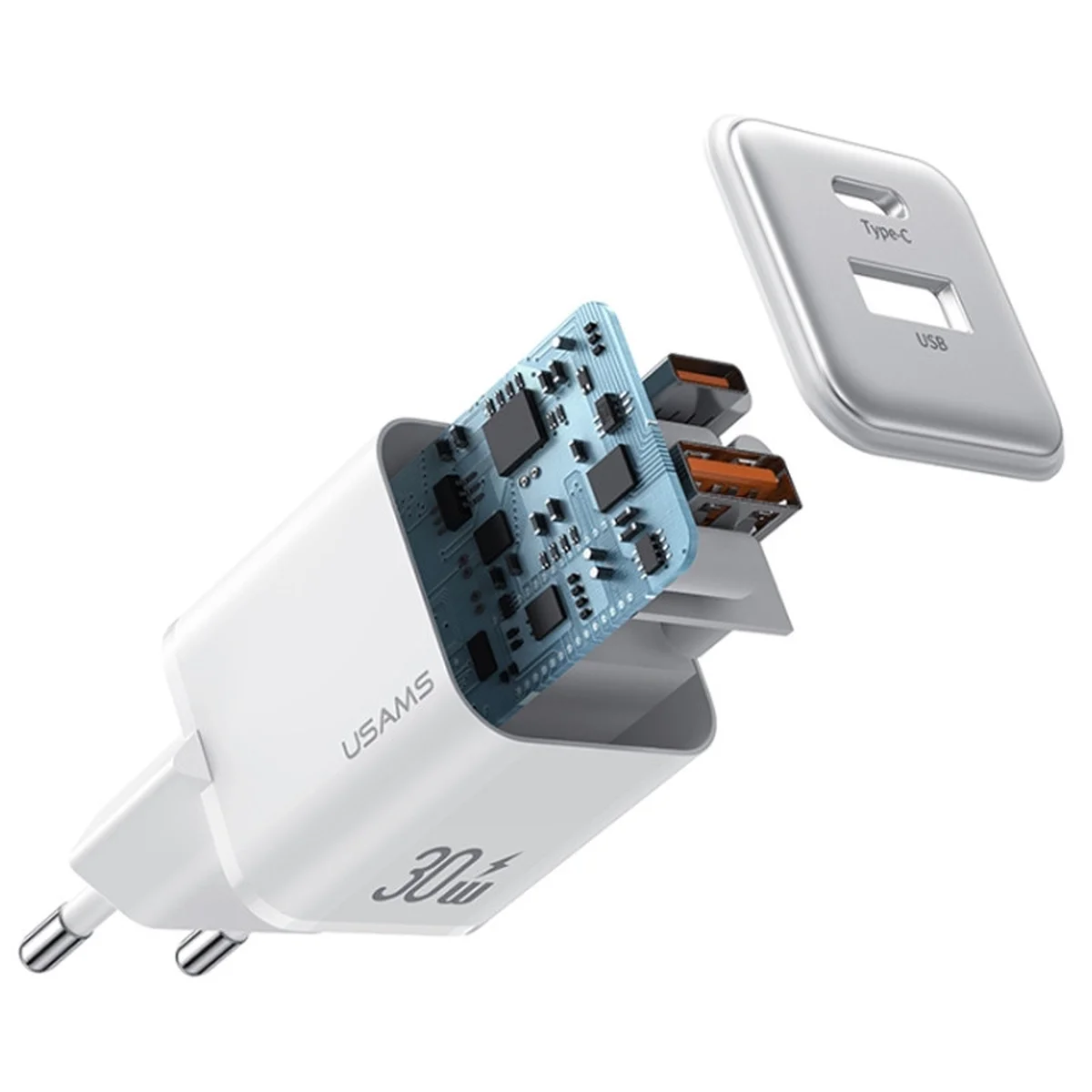 СЗУ Usams US-CC189 PD30W + QC3.0 A+C X-ron Series White