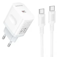СЗУ Borofone BA99A Breeze PD20W (1USB-C) + кабель Type-C to Type-C White