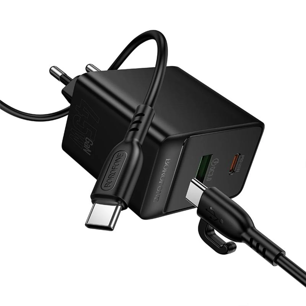 СЗУ Borofone BAS16A Erudite PD45W+QC3.0 (1USB-A/1C) + кабель Type-C to Type-C Black