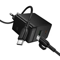 СЗУ Borofone BAS16A Erudite PD45W+QC3.0 (1USB-A/1C) + кабель Type-C to Type-C Black