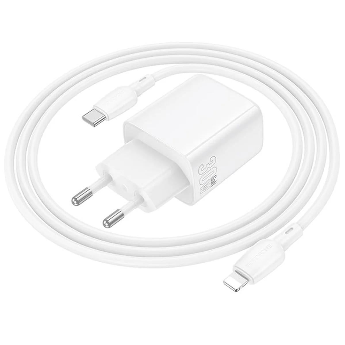 СЗУ Borofone BN29 Fuente PD30W+QC3.0 (1USB-A/1C) + кабель Type-C to Lightning White