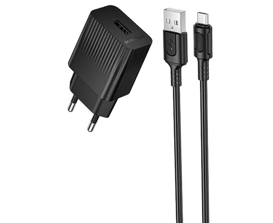 СЗУ Borofone BAS71A Source 10.5W (1USB-A) + кабель USB to MicroUSB Black