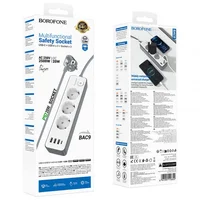 Удлинитель Borofone BAC9 Power PD20W (3USB-A/1C/3xSocket) (2m) White
