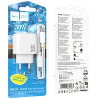 СЗУ Hoco CS55A Surplus PD30W+QC3.0 (1USB-A/1C) + Type-C to Type-C White