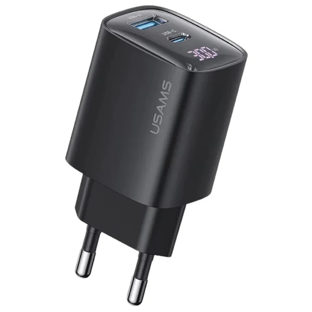 СЗУ Usams US-CC229 GaN Digital Display XC Ser. 30W (1USB-A/1C) Black