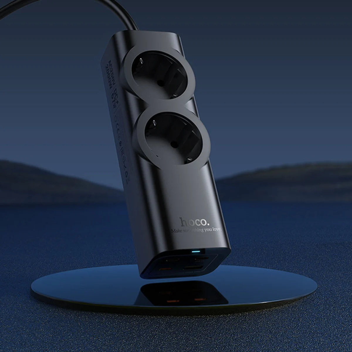 Удлинитель Hoco NS10 Wisdom 2-position PD67W (1USB-A/3C/2Socket) (2m) Black