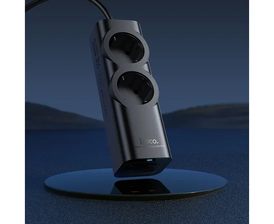 Подовжувач Hoco NS10 Wisdom 2-position PD67W (1USB-A/3C/2Socket) (2m) Black