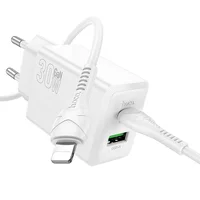 СЗУ Hoco N71 Nuevo PD30W+QC3.0 (1USB-A/1C) + кабель Type-C to Lightning White
