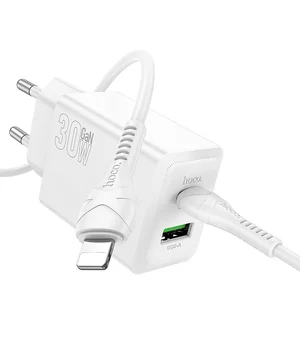 СЗУ Hoco N71 Nuevo PD30W+QC3.0 (1USB-A/1C) + кабель Type-C to Lightning White