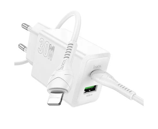 СЗУ Hoco N71 Nuevo PD30W+QC3.0 (1USB-A/1C) + кабель Type-C to Lightning White