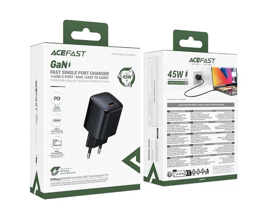 СЗУ Acefast A119 PD45W GaN (1USB-C) Black