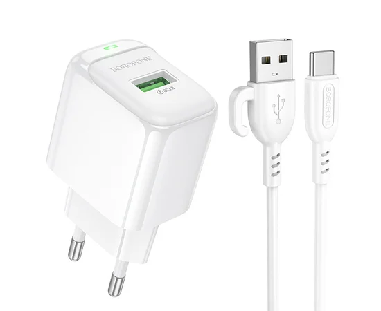 СЗУ Borofone BAS42A Potential QC3.0 (1USB-A) + Type-C White