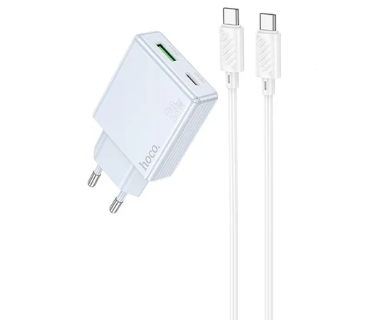 СЗУ Hoco C142A Direct PD20W+QC3.0 (1USB-A/1C) + кабель Type-C to Type-C Blue