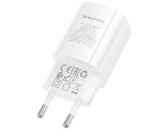 СЗУ Borofone BA103A Pudding PD20W (1USB-C) + кабель Type-C to Lightning White