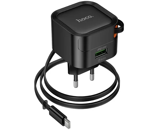 СЗУ Hoco C154A Changer With Retractable Cable Type-C PD20W+QC3.0 (1USB-C) Black