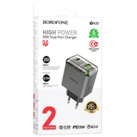СЗУ Borofone BN20 Lena PD35W+QC3.0 (1USB-A/1C) Metal gray