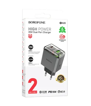 СЗУ Borofone BN20 Lena PD35W+QC3.0 (1USB-A/1C) Metal gray
