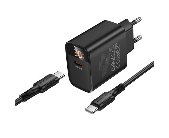 СЗУ Borofone BA97A PD30W (1USB-C) + кабель Type-C to Type-C Black