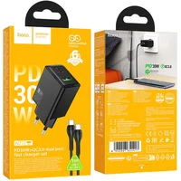 СЗУ Hoco N71 Nuevo PD30W+QC3.0 (1USB-A/1C) + кабель Type-C to Type-C Black