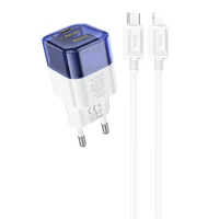 СЗУ Hoco C125A Transparent 1C PD20W + Type-C to Lightning Transparent blue