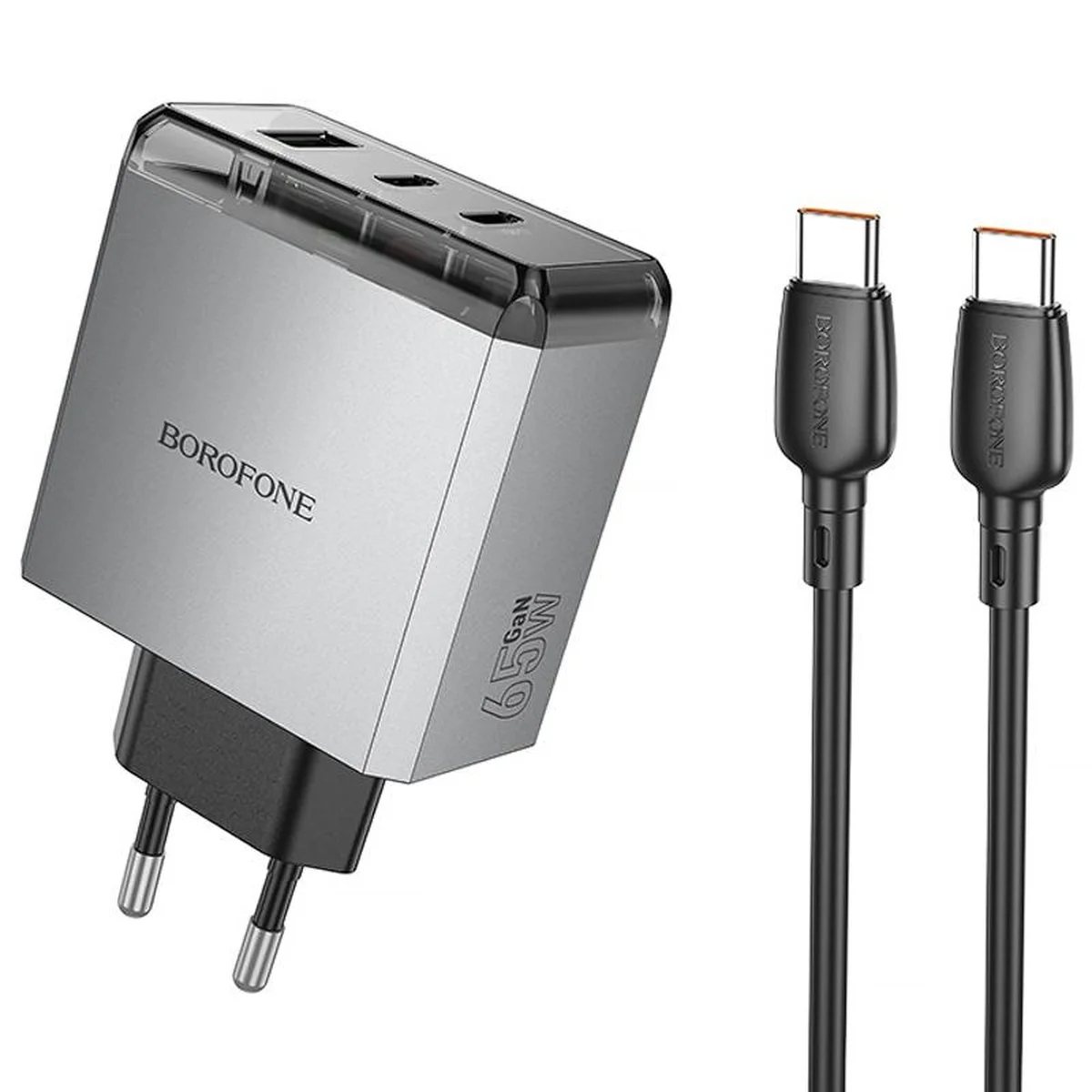 СЗУ Borofone BN22 Lena PD65W (1USB-A/2C) + кабель Type-C to Type-C Metal gray