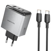 СЗУ Borofone BN22 Lena PD65W (1USB-A/2C) + кабель Type-C to Type-C Metal gray