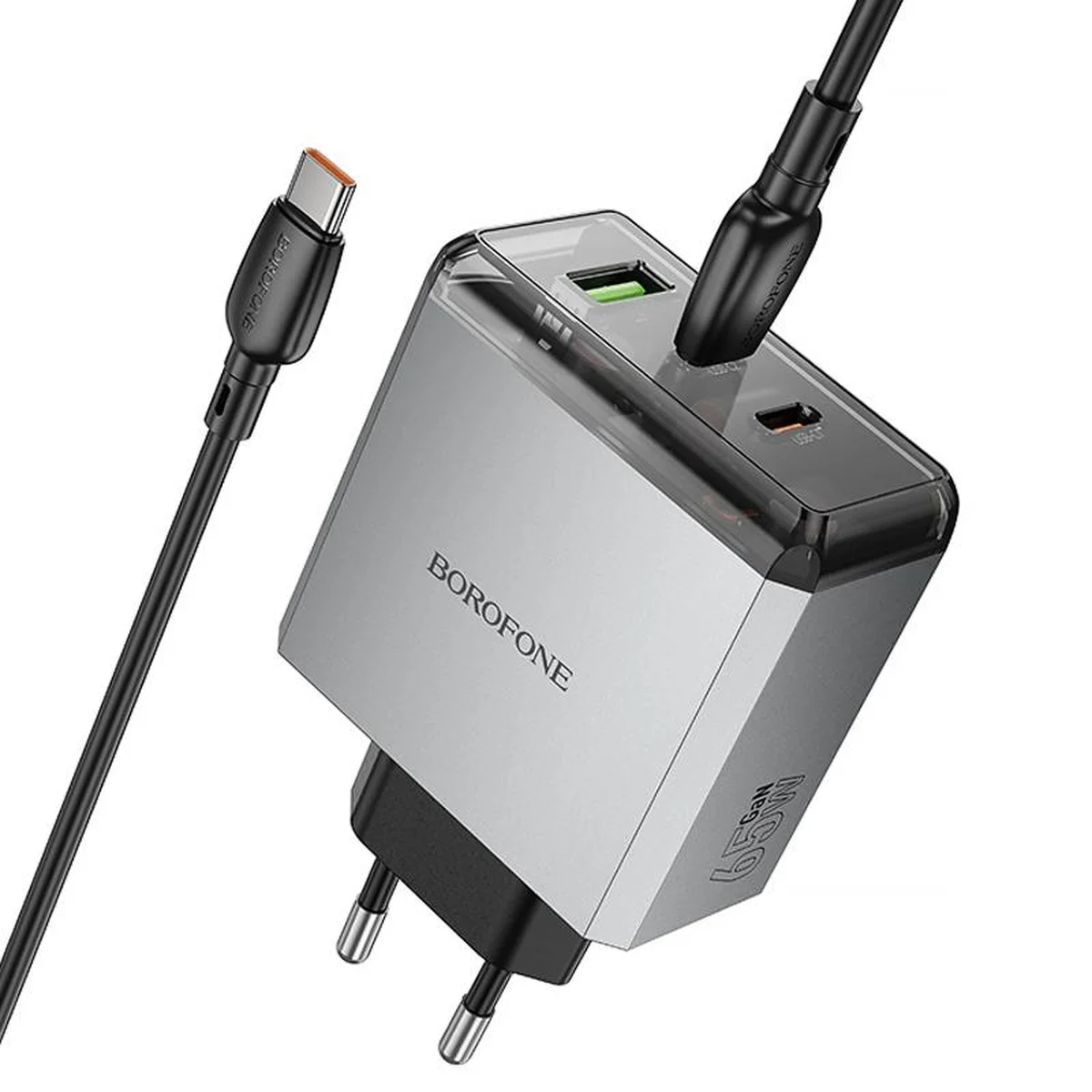 СЗУ Borofone BN22 Lena PD65W (1USB-A/2C) + кабель Type-C to Type-C Metal gray