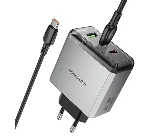 СЗУ Borofone BN22 Lena PD65W (1USB-A/2C) + кабель Type-C to Type-C Metal gray