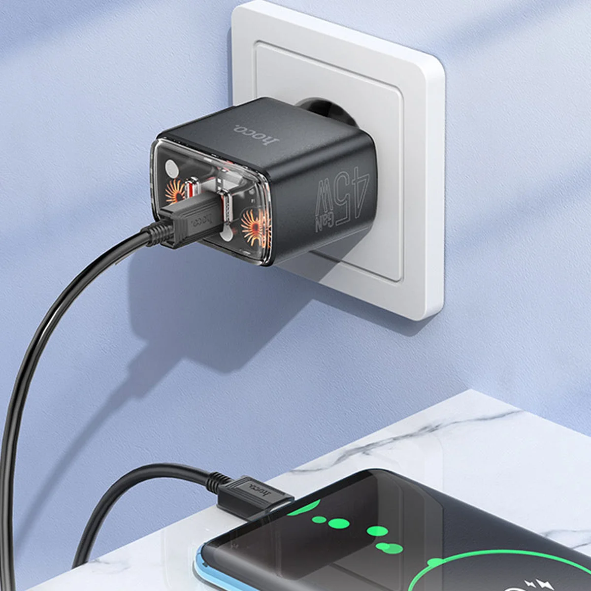 СЗУ Hoco CS43A Smart PD45W (2C) + Type-C to Type-C Black