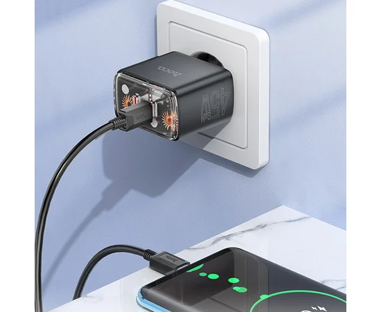 СЗУ Hoco CS43A Smart PD45W (2C) + Type-C to Type-C Black