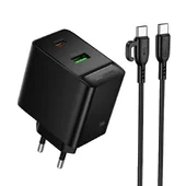 СЗУ Borofone BAS16A Erudite PD45W+QC3.0 (1USB-A/1C) + кабель Type-C to Type-C Black