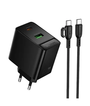 СЗУ Borofone BAS16A Erudite PD45W+QC3.0 (1USB-A/1C) + кабель Type-C to Type-C Black