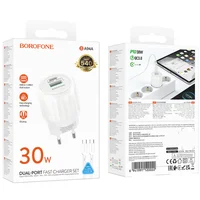 СЗУ Borofone BA94A Lustrous PD30W+QC3.0 (1USB-A/1C) + кабель Type-C to Type-C White