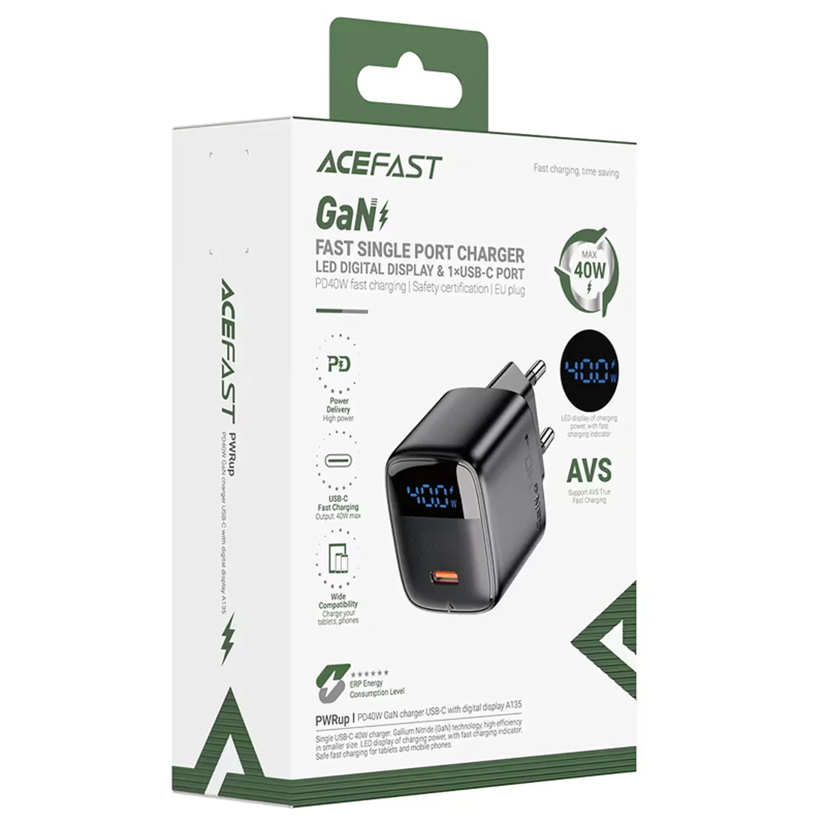СЗУ Acefast A135 PD40W GaN (1USB-C) Black
