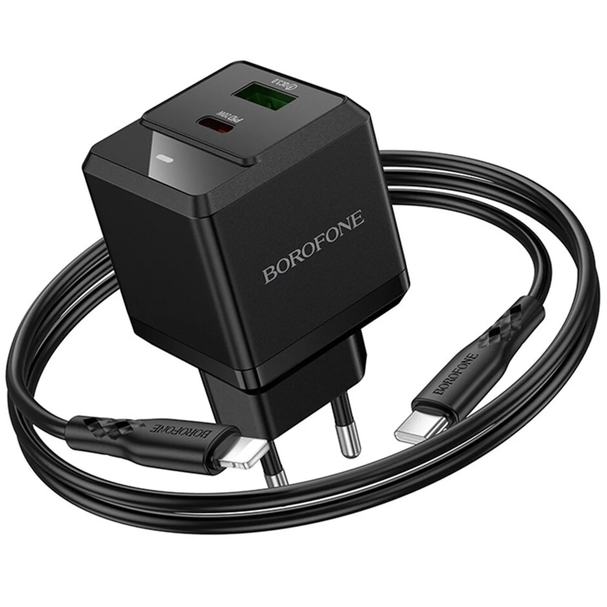 СЗУ Borofone BN19 Intenso PD20W+QC3.0 (1USB-A/1C) + кабель Type-C to Lightning Black