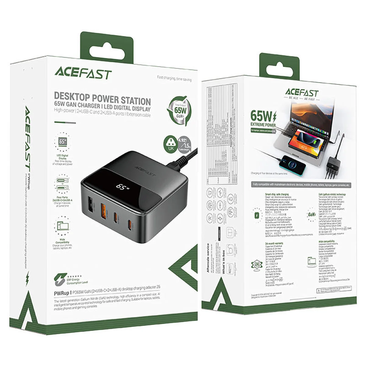 СЗУ Acefast Z6 PD65W GaN (2*USB-C+2*USB-A) Black