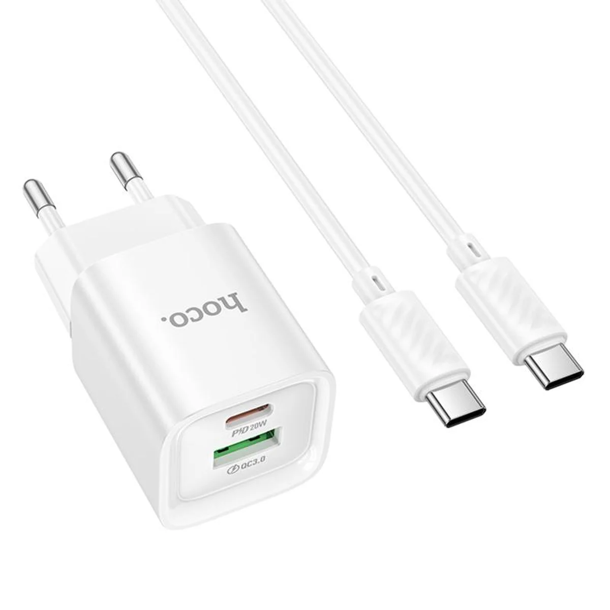 СЗУ Hoco C147A PD20W+QC3.0 (1USB-A/1C) + кабель Type-C to Type-C White