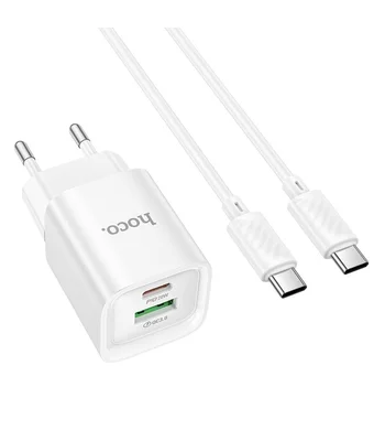 СЗУ Hoco C147A PD20W+QC3.0 (1USB-A/1C) + кабель Type-C to Type-C White СЗУ Hoco C147A PD20W+QC3.0 (1USB-A/1C) + кабель Type-C to Type-C White