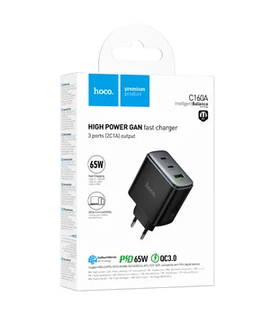 СЗУ Hoco C160A Upgrade PD65W+QC3.0 (1USB-A/2C) Black