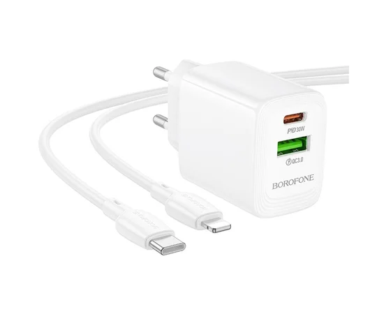 СЗУ Borofone BN29 Fuente PD30W+QC3.0 (1USB-A/1C) + кабель Type-C to Lightning White